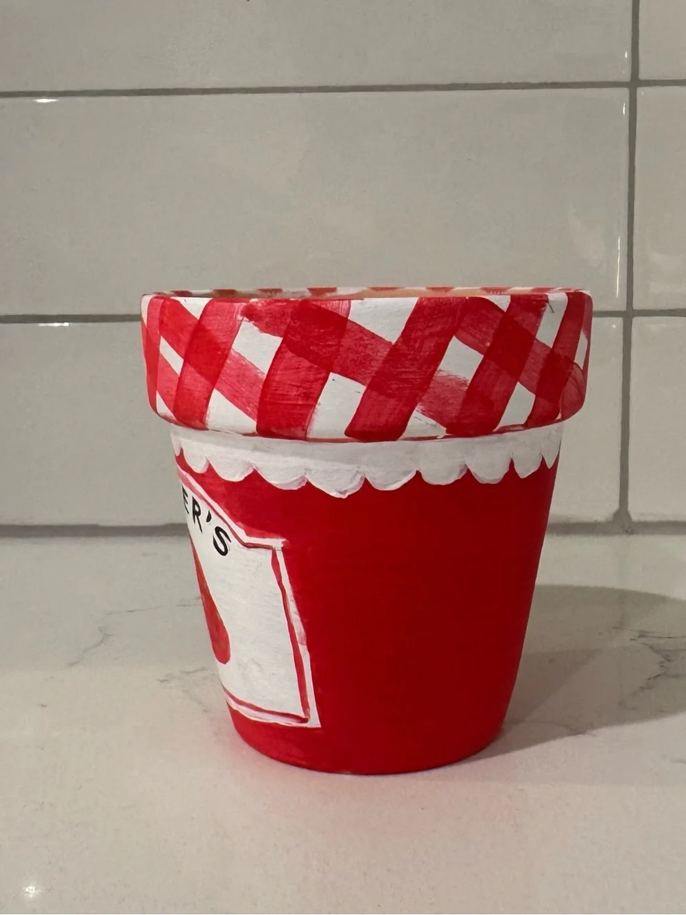 Hand Painted Strawberry Jam Flower Pot 3 1/2” X 3 1/2” Cottagecore  Planter